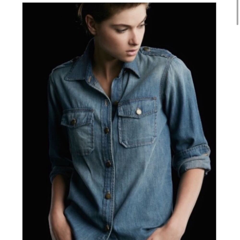 Current/Elliott “The Perfect” Vintage Button Down Denim Shirt. - Picture 2 of 5